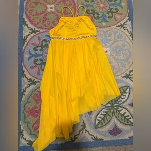 COSTUME Yellow Asymmetrical Dress with Silver Detail